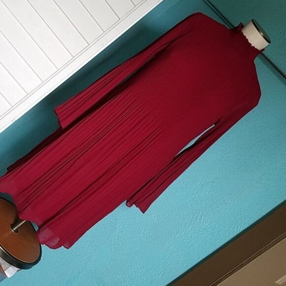 Dress Red Long Pleated Bell Sleeves Ruffle Collar Grey & Gray Women's WOMAN'S 8 - Picture 10 of 12